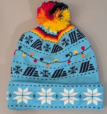 Aldi Winter Beanie - AOP Gear Snowflake Pom Hat - Grocery Chain Stocking Cap