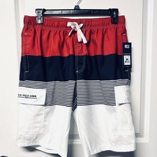 U.S. Polo Assn. Mens Large 34-36 Swim Trunks Shorts NEW Red White Blue MSRP 44