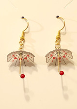 Umbrella Heart Earrings with Gold-Toned Metal-New Handmade