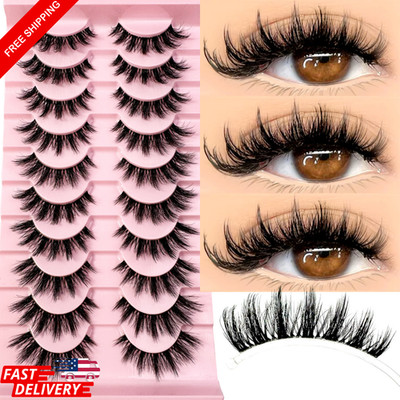 10 Pairs Natural Long Transparent Stem 3D Mink Eyelashes Manga Lashes Hot False
