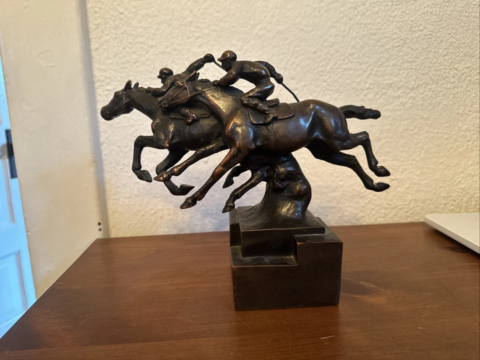 Paul Herzel Vintage Bronze Horse Race Sculpture/Bookend Signed...1930's era - Image 3 of 4