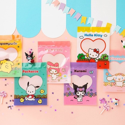 Juego de 10 piezas de bolsa con cremallera reutilizable con ventana de corazón de personajes Sanrio - Imagen 2 de 19
