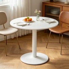 Image of 80CM Round Dining Table Modern Kitchen Table w/ Metal Base Space Saving White