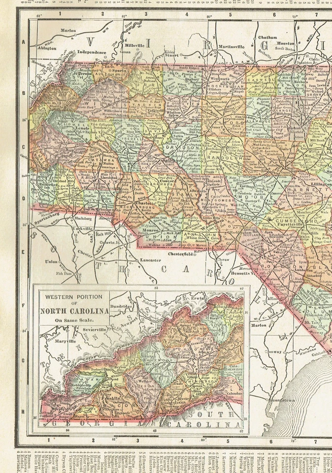 Mapas a color antiguos de Carolina del Norte y Virginia Occidental con fecha de 1902 Foto 4 de 4