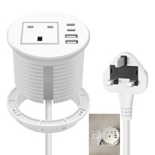 Desk Power Socket 20W Fast Charging USB C 80mm Grommet Power Outlet Round, White