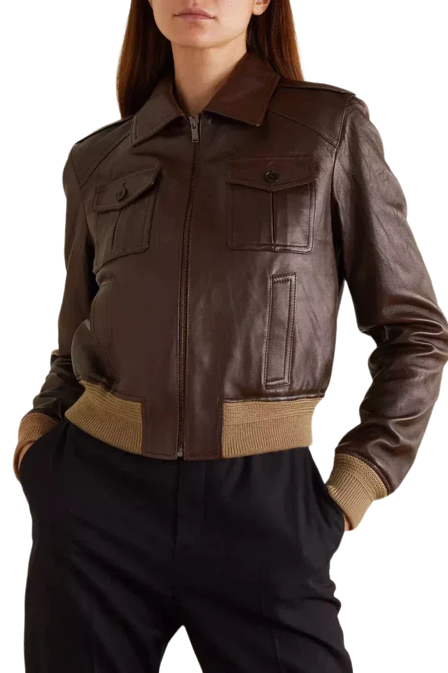 Women's Brown Genuine Lambskin Leather Bomber Jacket Classic Streetwear MotoCoat