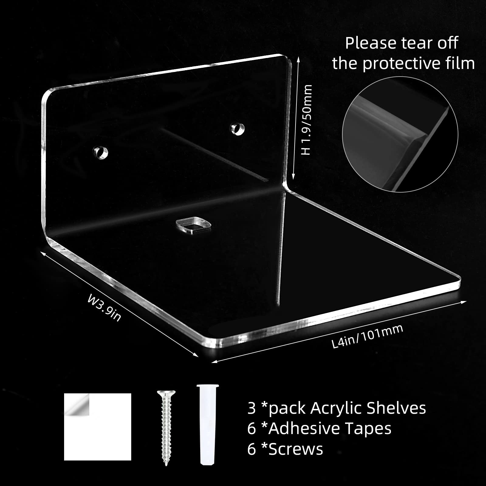 Ludery 3 Pack Small Floating Shelves for Wall, 4'' Acrylic Mini Wall Shelf fo...