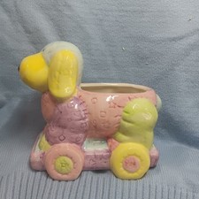 Vtg Nursery Planter or Caddy Patchwork Dog on Wheels 6 inch long 4.5 inch wide