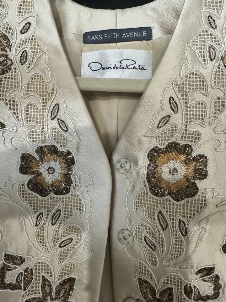 Vintage Oscar De La Renta champagne embroidered women Jacket size US S - Image 3 of 4