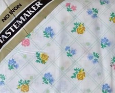 VTG 70s Muslin No Iron Flat Sheet Twin White Rose Floral 3yd Fabric Cotton RETRO