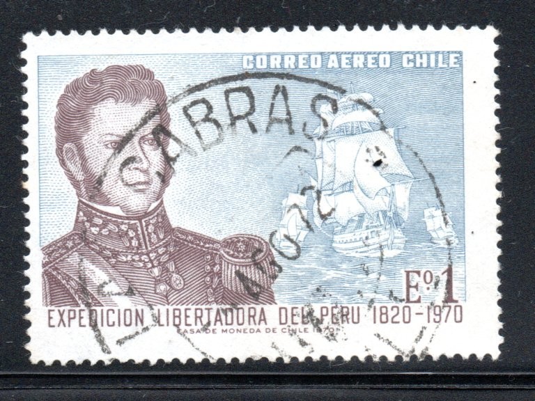 CHILE – 1 Escudo stamp – LAS CABRAS postmark – rare locality   #FE9