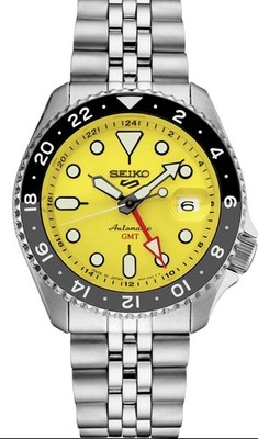 New Seiko 5 Five Sports SKX GMT Automatic Men's Watch 100m Yellow Dial SSK017