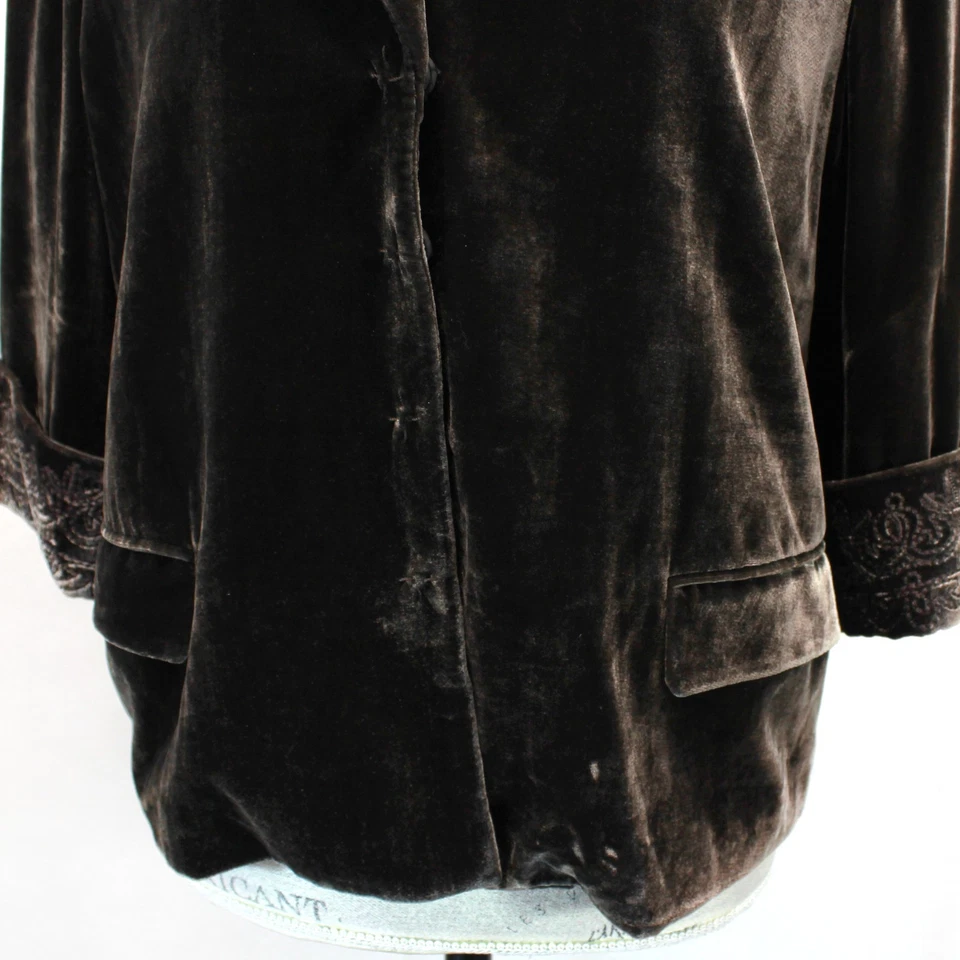 Blazer Chaqueta Elie Tahari Terciopelo Rayón Marrón Oscuro Bolsillos Almohadillas para los Hombros Grandes Foto 4 de 4