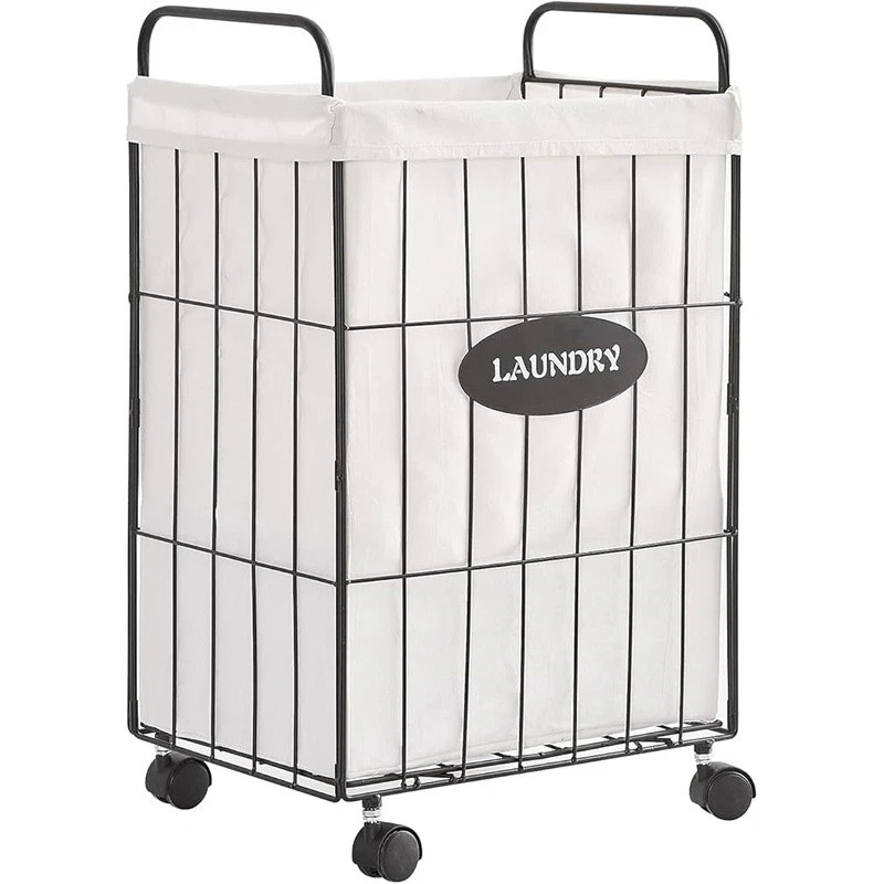 Rolling Laundry Hamper W/ Lockable Wheels Folding Storage Basket Organizer New - Image 2 of 4