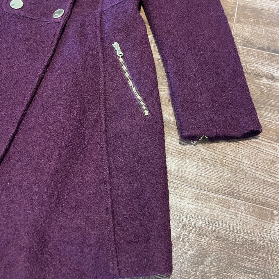 Abrigo Guess Los Angeles Pea para mujer M mezcla de lana borgoña doble pecho Foto 4 de 4