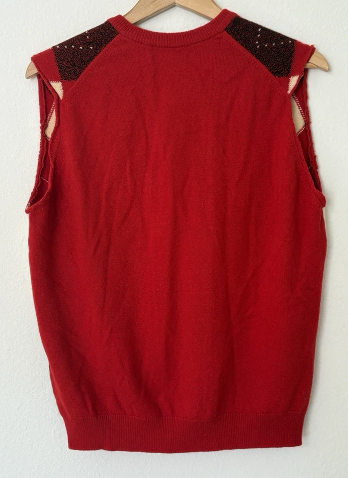 Vtg Lut-Enri Intarsia Pure Scottish Cashmere Sweater Vest 44 Argyle Red Golfcore - Image 2 of 4