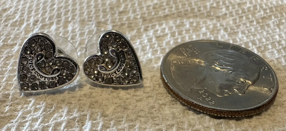 Juicy Couture White Enamel Rhinestone Heart Stud Pierced Earrings Front Banner - Image 2 of 4