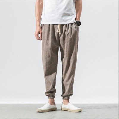 ShinbŌ Harem Pants, Jishinman Pants , Men Linen Drop Crotch Wide Leg Baggy Pants