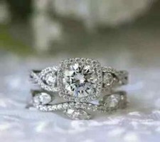 2Ct Round Lab-Created Diamond Bridal Set Wedding Ring 14k White Gold Plated