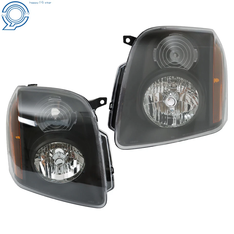 Black For 2007-2014 GMC Yukon XL 1500 2500 Denali Headlight Headlamps Left+Right - Image 2 of 4