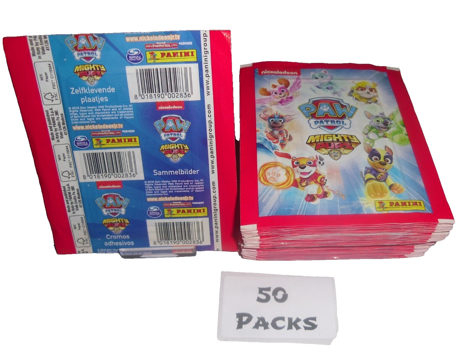 50 Paquetes Sellados Paw Patrol 5 Mighty Pups 2019 - 250 Pegatinas