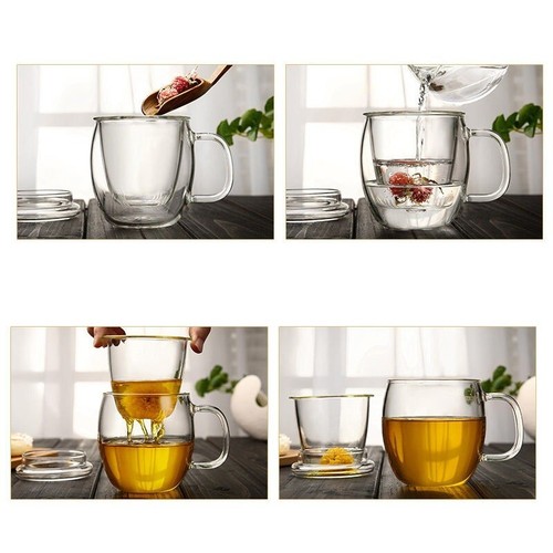 300ml 450ml Heat Resistant Clear Glass Herbal Tea Cup With Infuser Tea Mug Set - Picture 9 of 40