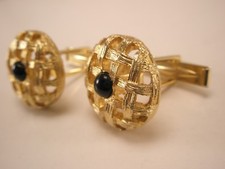 Black Cabochon Gold Tone Quality Vintage Cuff Links