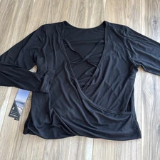 NWT Kyodan Black Solstice Ribbed Resistance Long Sleeve Top Women's Size L