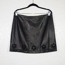 Red Valentino Black Jeweled Leather Skirt Size 44 / 8