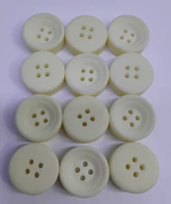 VTG Buttons 12 Cream White 4-hole Round Plastic Chunky Flat 1" Craft Sewing