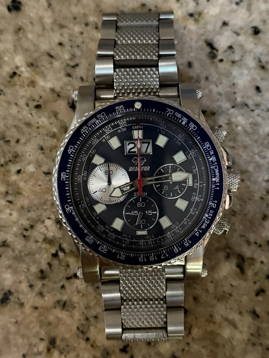 Reactor Nucleus Mens Watch 49mm Black Dial Chronograph Date New Battery 7.75\