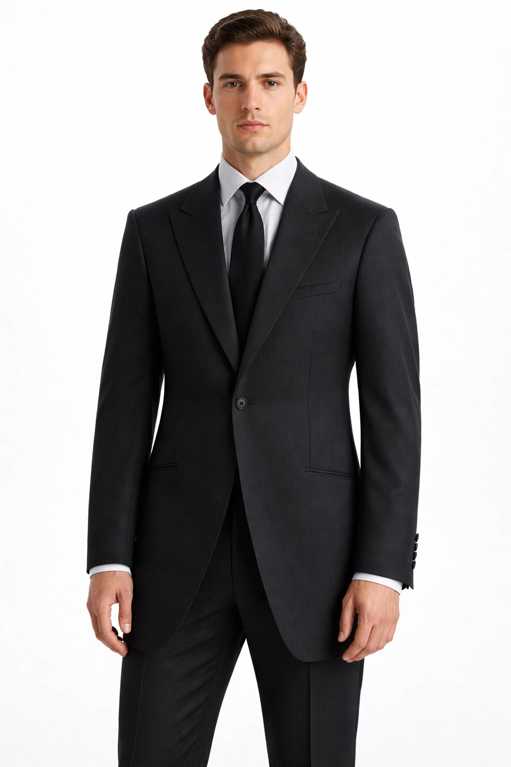 Black Stripe Wool Jacket Blazer Longer Line Self Striped Formal Funeral Masonic