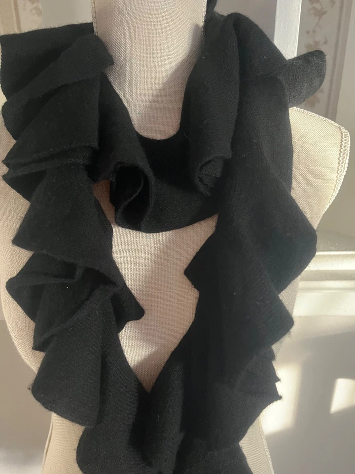 Ralph Lauren 100 % cachemir con volantes bufanda negra 6 pies de largo Foto 2 de 4