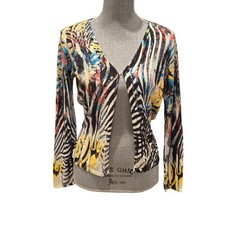 ALBERTO MAKALI Black White Sequin Bead Embellished Open Cardigan Sweater - M