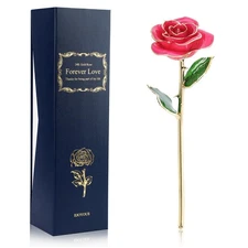 Ejoyous Gold Dipped Roses 24K Gold Rose Forever Blooming Flowers Pink