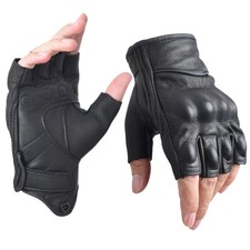 Men's Goatskin Fingerless Leather Motorcycle Gloves Half Finger Breathable