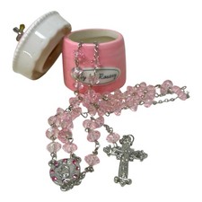 My First Rosary - Girls Pink - Cross Keepsake Box - Made by Grasslands Road