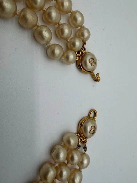 正品复古香奈儿三股珍珠长项链可马克镀金 — 第 4/4 张图片