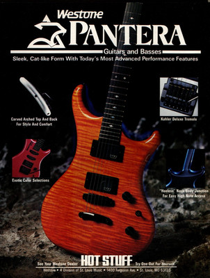 vtg 80s WESTONE PANTERA MAGAZINE PRINT AD Hot Stuff Electric Guitar Pinup Page