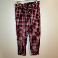 Almost Famous Red and Black Plaid Paper bag Pants