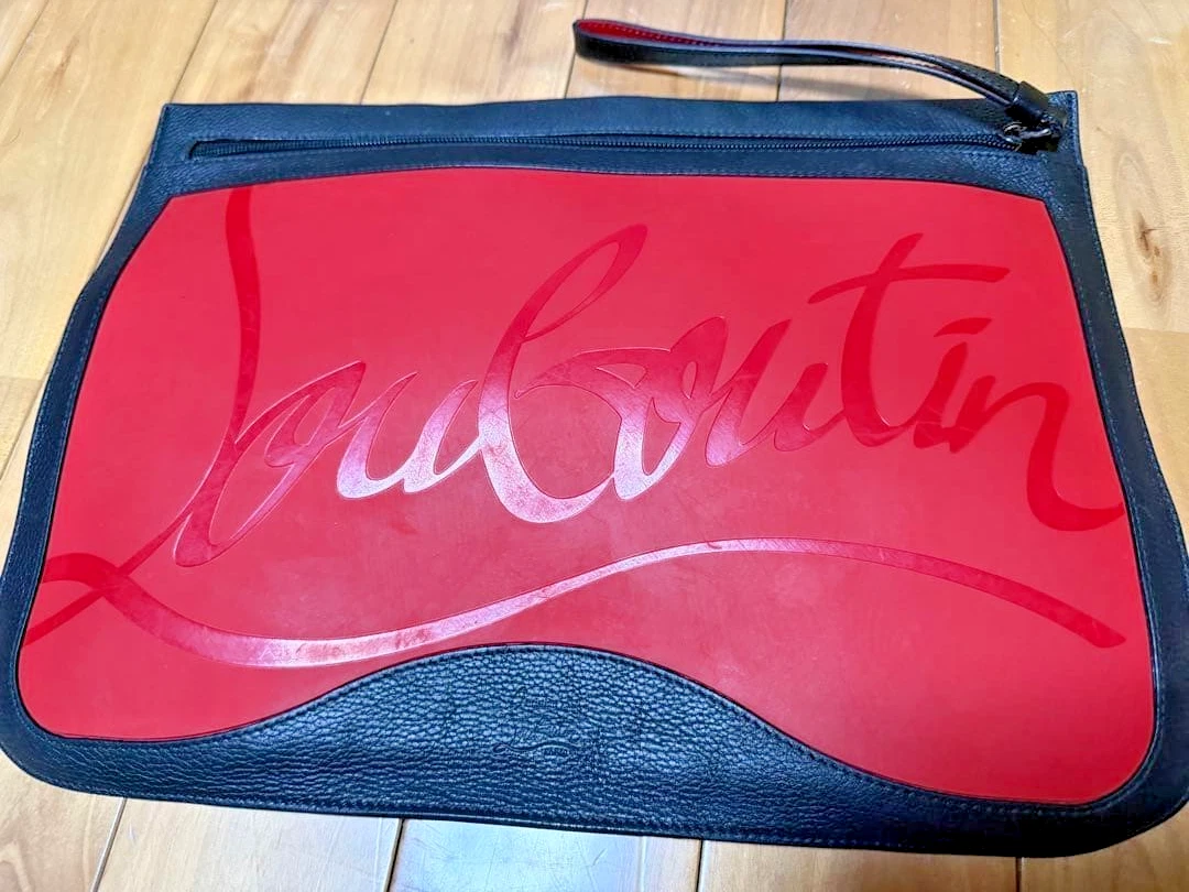 Christian Louboutin — Christian Louboutin LOUBIZNESS Authentic Clutch Bag Logo Red Second Bag Leather