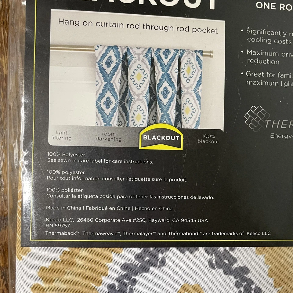 Blackout Curtains Panel - Eclipse 37x95” Gold Morrow Rod Pocket NEW - Image 4 of 4
