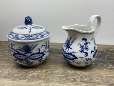 Vintage Blue Onion Cream And SugerBavaria Germany Porcelain China Blue and White