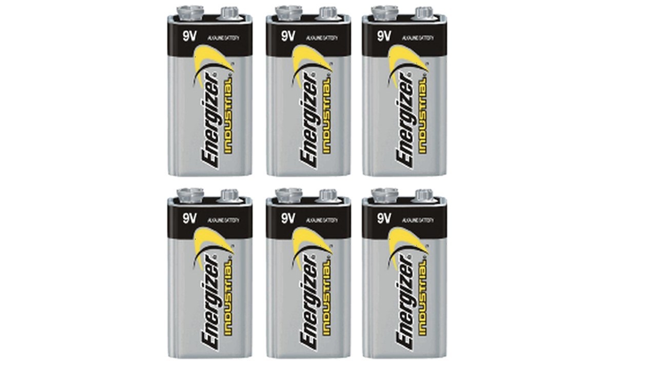 6 Energizer Industrial 9 Volt (9V) Alkaline Batteries (EN22, 6LR61