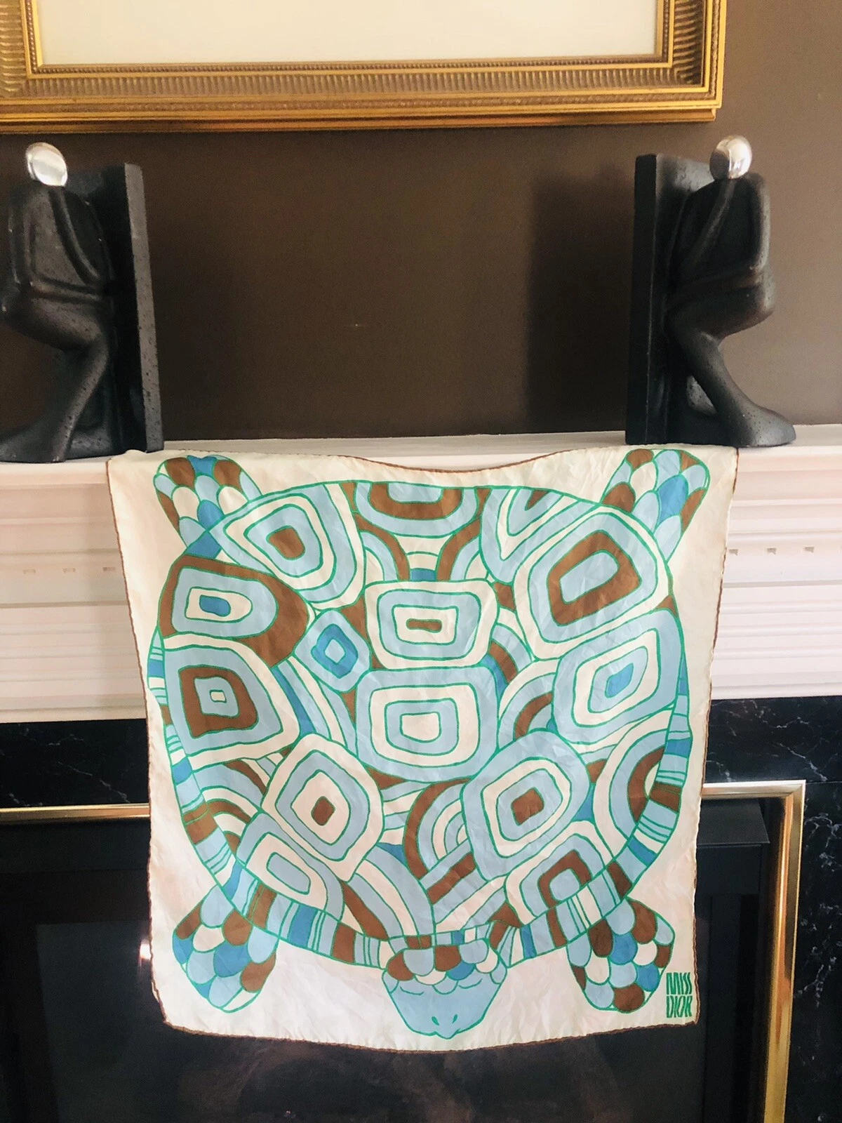 Écharpe en soie vintage années 1970 Christian Dior Miss Dior tortue tortue