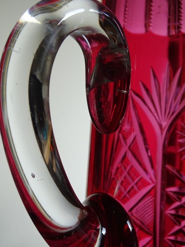 VAL SAINT LAMBERT ANCIENNE CANETTE PITCHER COLORER ROUGE CRISTAL TAILLER 35 cm - Picture 4 of 11