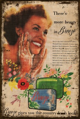 Breeze Soap Country Fresh Werbung, Aged Look Vintage Retro Style Blechschild