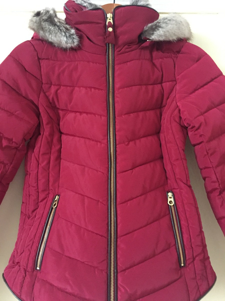Joules Womens Gosway Chevron Quilt Padded Coat With Hood Red Wine