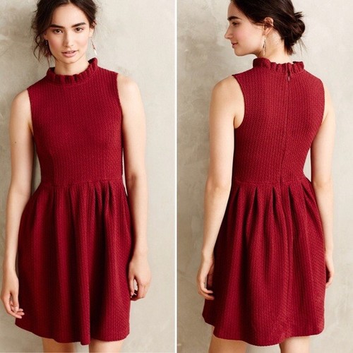 Vestido Ganni Anthropologie Pinnacle Texturizado Volantes Mini Granate Talla Pequeña