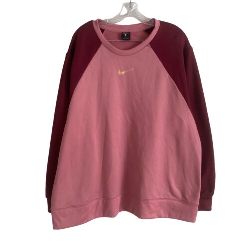 Nike DRI-FIT Women's Sweatshirt Plus 3X Pink Raglan Sleeve Fleece Lined Sweater